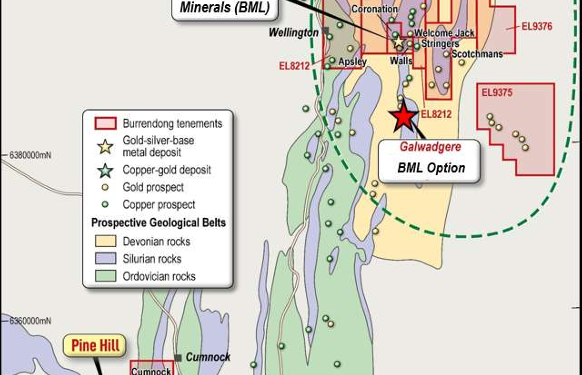 BML tenement portfolio in NSW with the location of the Galwadgere project over which SKY has entered into an option to purchase agreement for the Galwadgere project tenement EL6320 with BML. (Credit: SKY Metals)