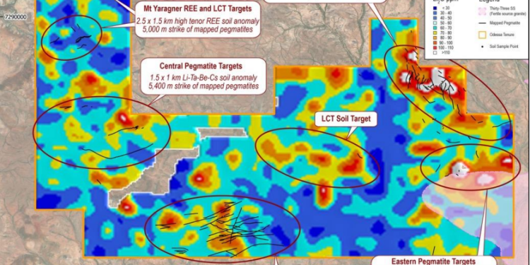 Odessa Minerals Maps Over 56,000m Strike Length of Pegmatites