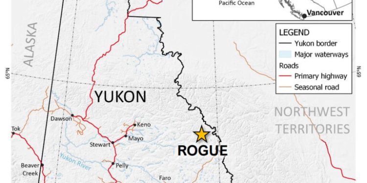 Location of Rogue relative to communities and infrastructure of the Yukon and surrounding jurisdictions. (Credit: Snowline Gold Corp.)