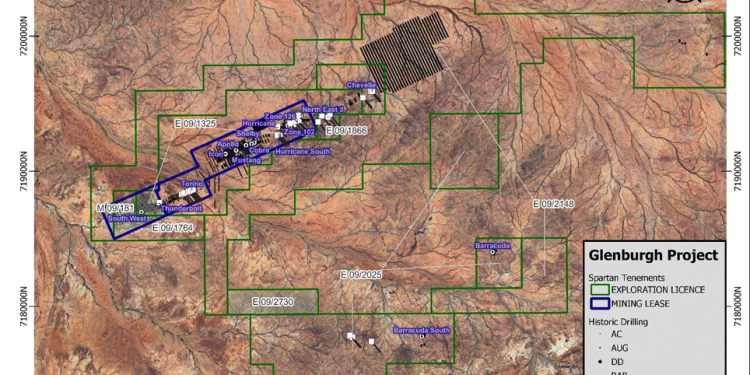 Satellite view of Spartan Resources’ Glenburgh Gold Project tenure showing the main gold prospects. (Credit: Spartan Resources)